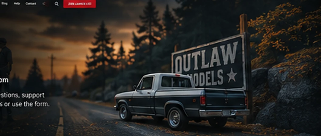 Outlaw Models brand concept image with miniature scene and automotive setting